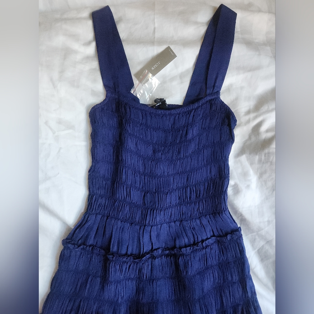 Jcrew Smocked midi dress in summer Navy Blue Bnwt - Picture 6 of 13